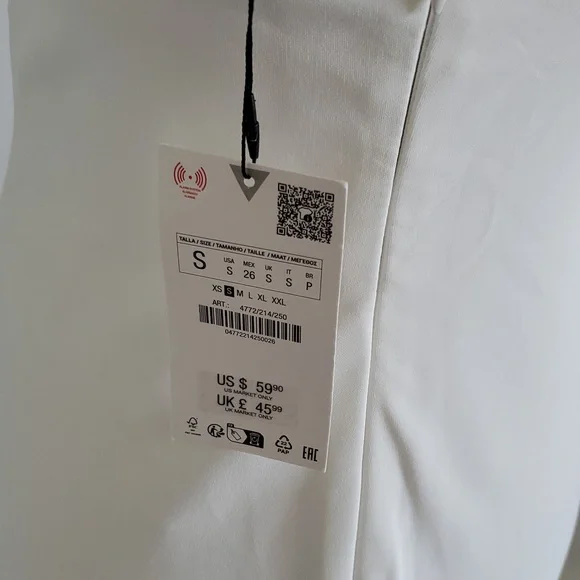 Zara gorgeous White Slip Dress with silver crystal Accents Size S new with tags - Picture 5 of 8